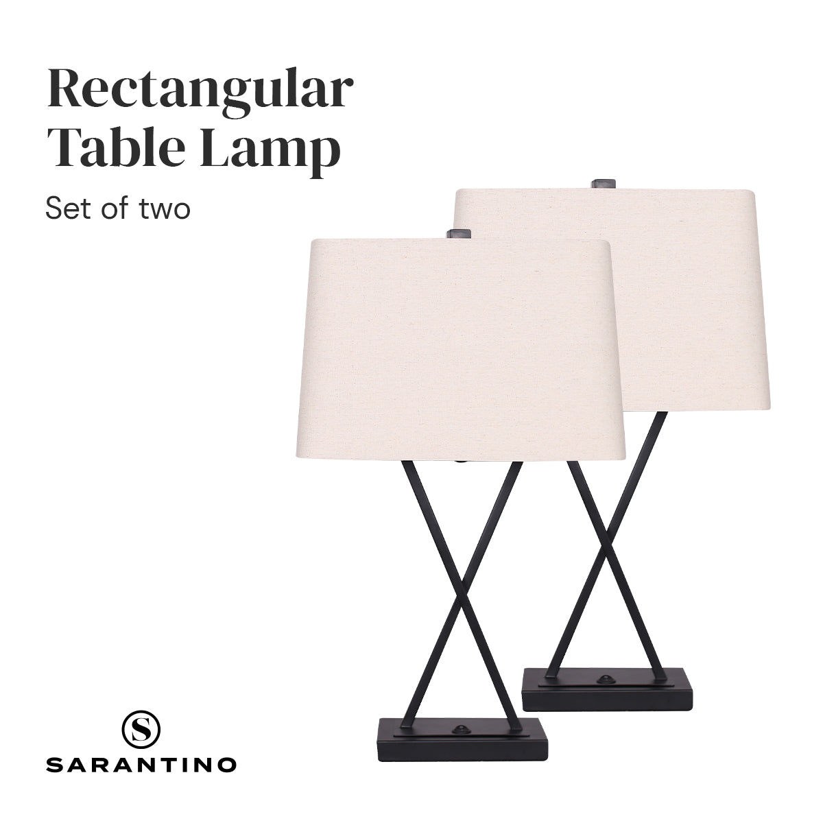 Cream Linen Shade Metal Table Lamp Pair - Sarantino