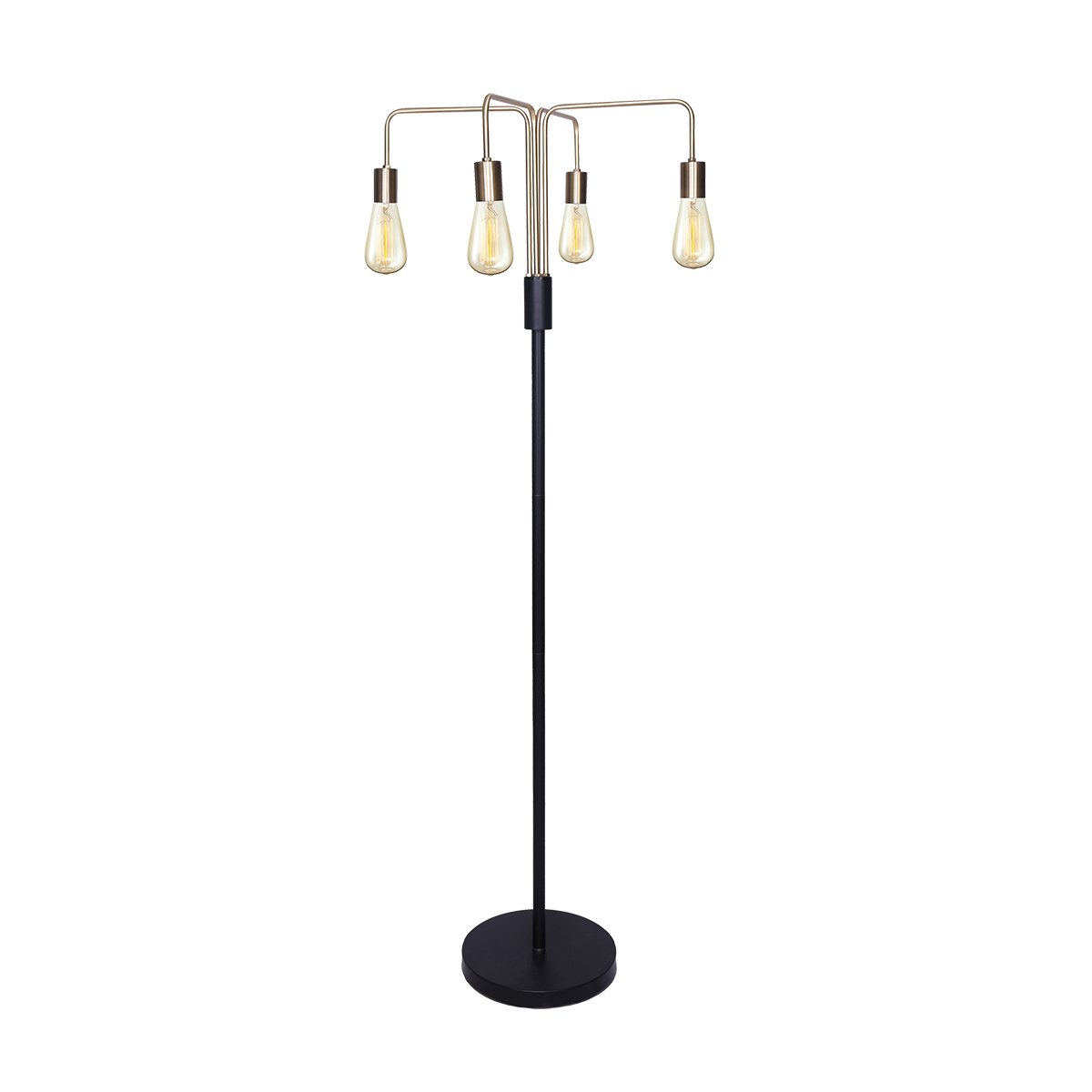 160cm 4-Light Industrial Floor Lamp, Exposed Bulbs, Brass/Black