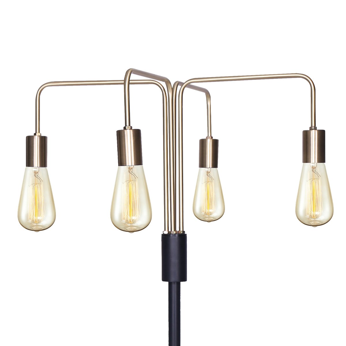 160cm 4-Light Industrial Floor Lamp, Exposed Bulbs, Brass/Black