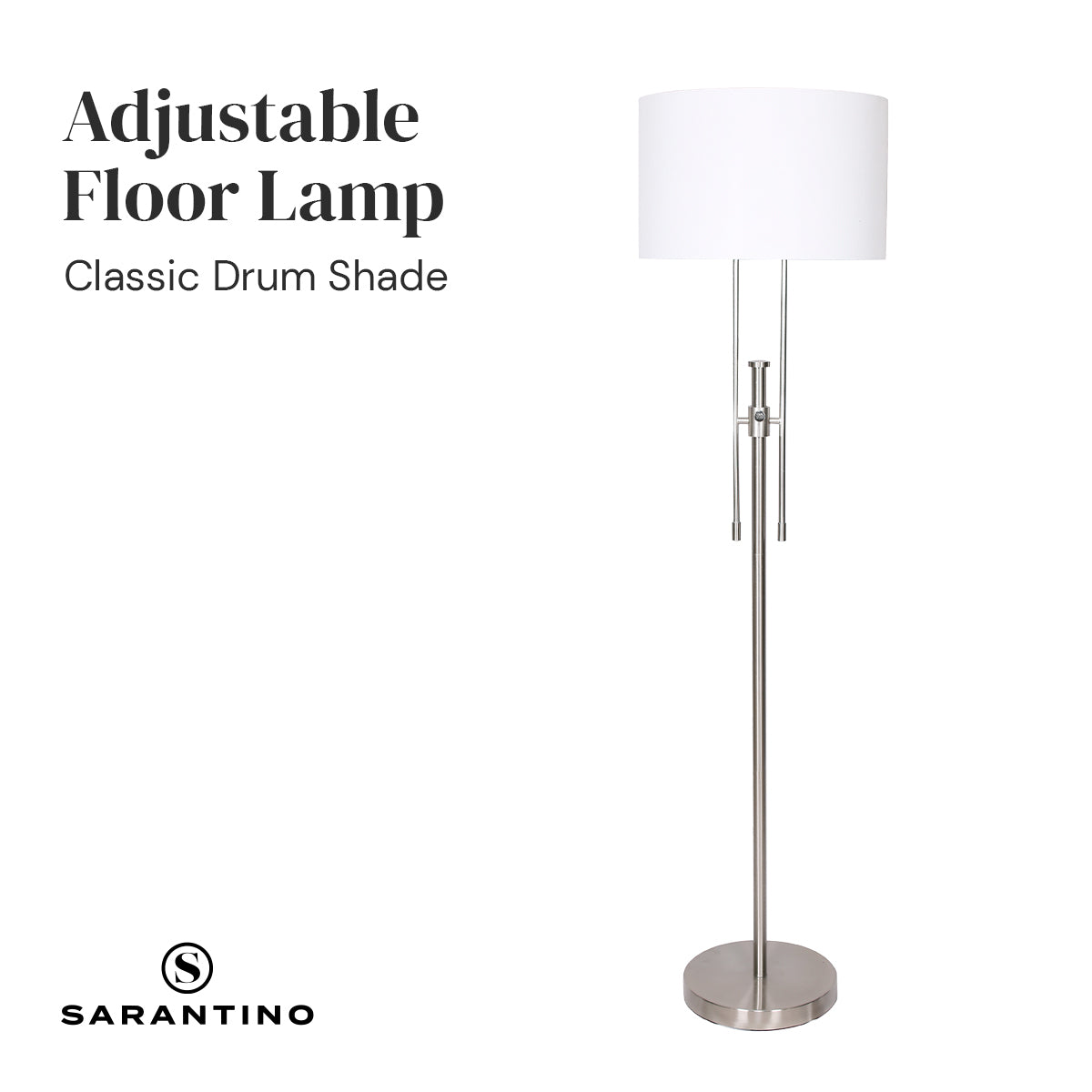 Height-Adjustable Brushed Nickel Floor Lamp with Linen Shade