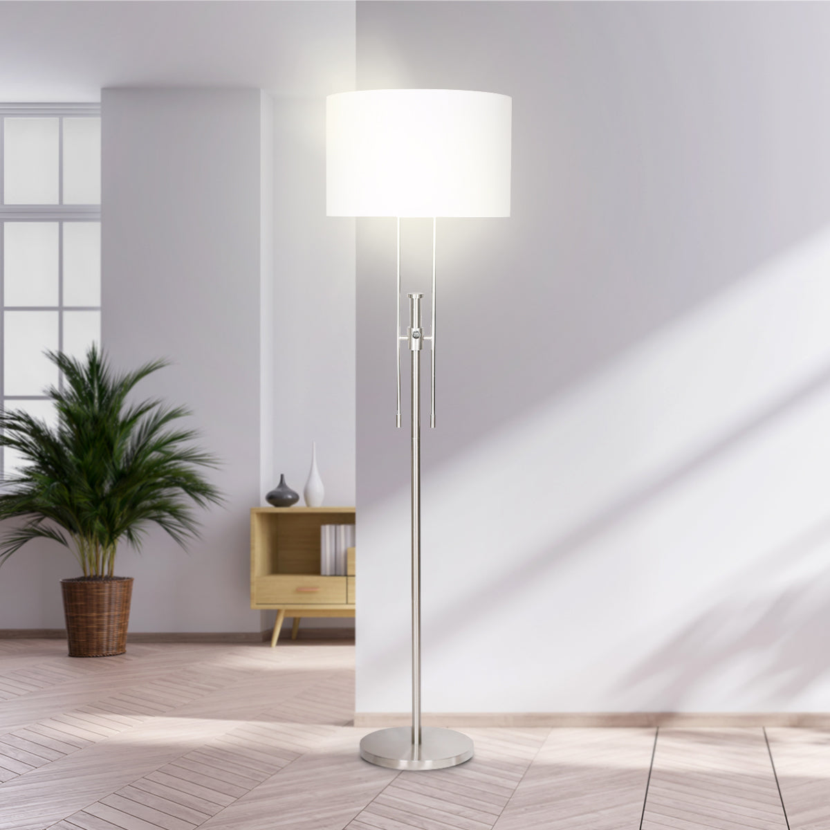 Height-Adjustable Brushed Nickel Floor Lamp with Linen Shade