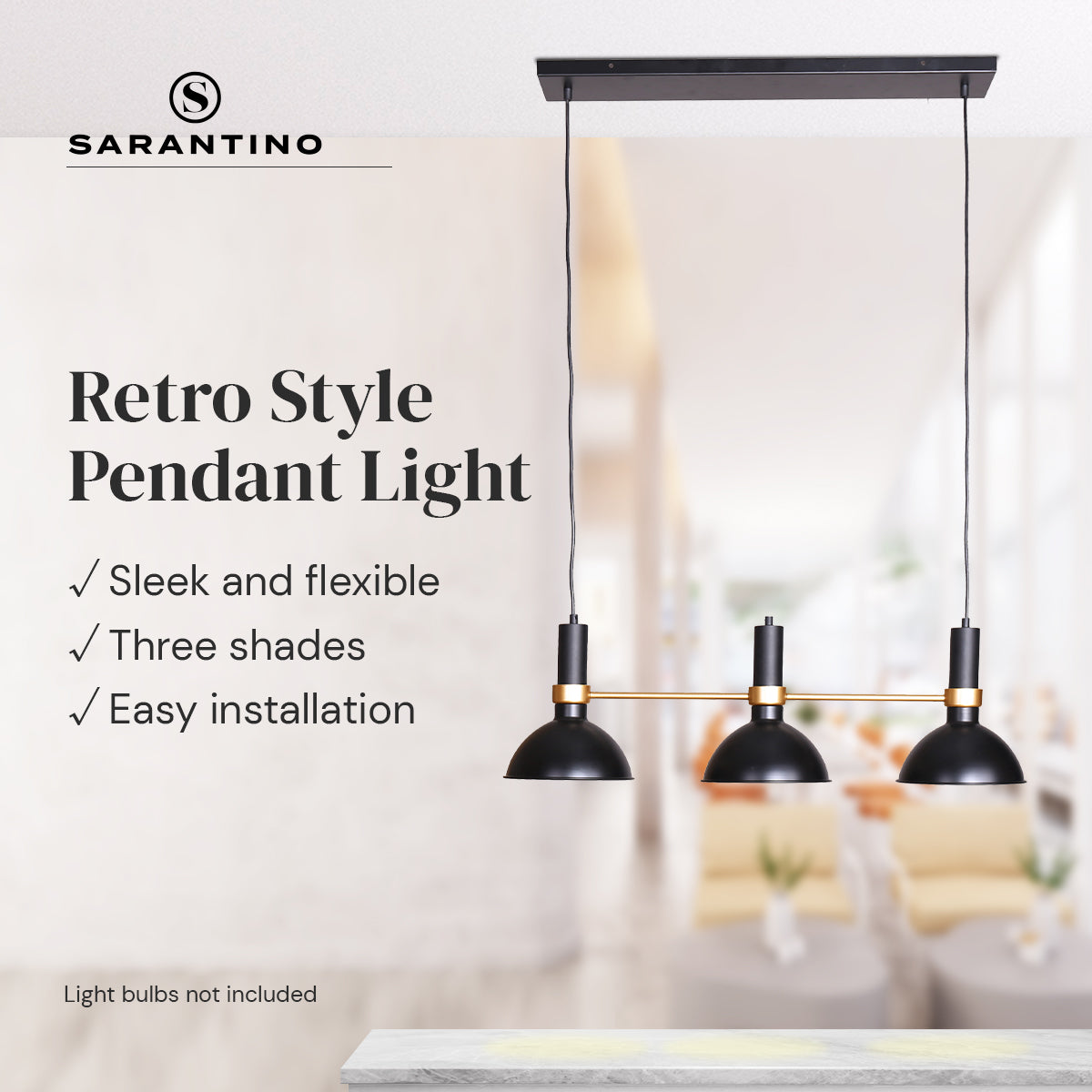 Adjustable 3-Shade Pendant Lamp, Retro-Style - Sarantino