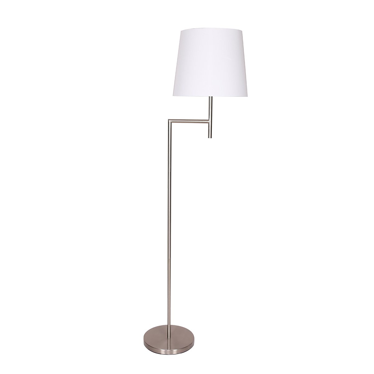 Nickel Metal Arc Floor Lamp, Weighted Base, White Shade