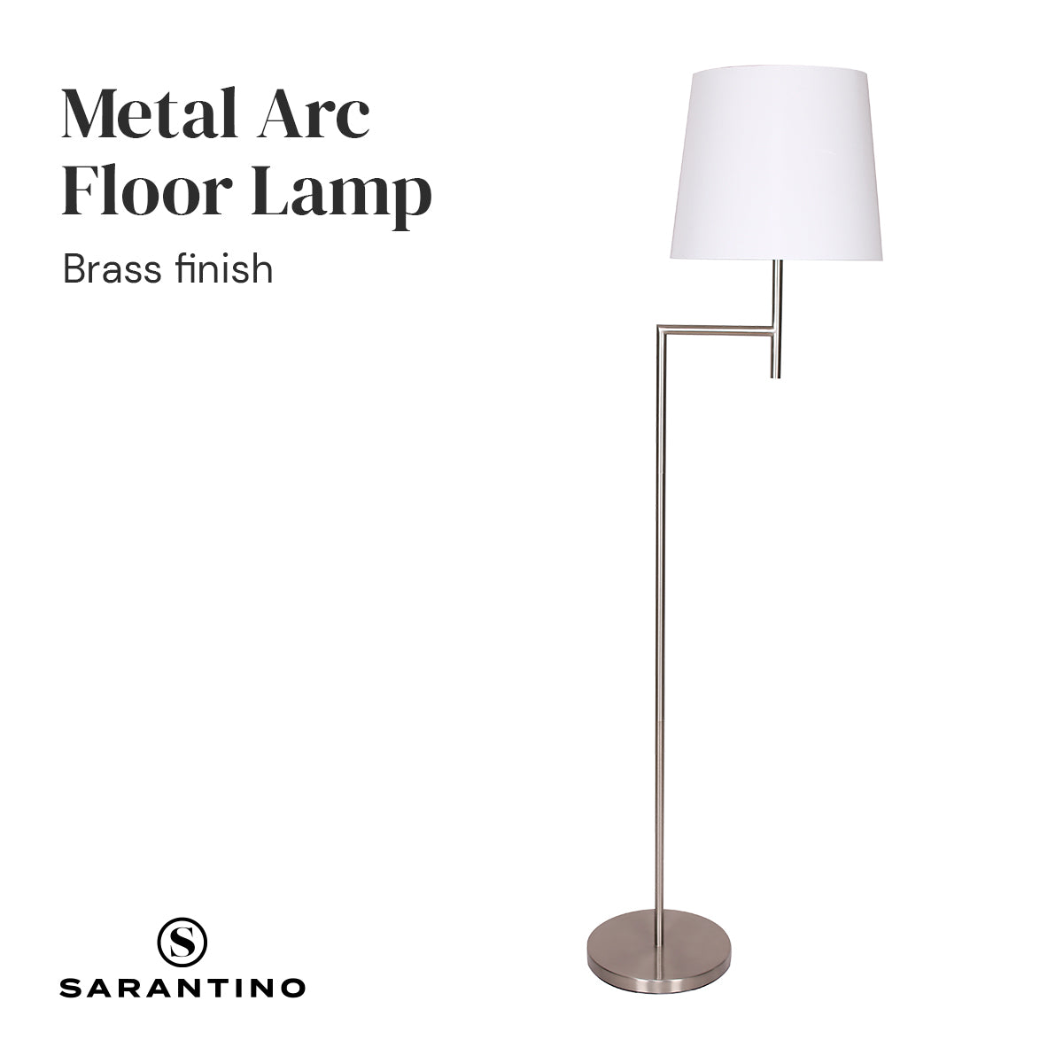 Nickel Metal Arc Floor Lamp, Weighted Base, White Shade