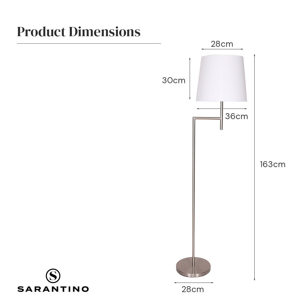 Nickel Metal Arc Floor Lamp, Weighted Base, White Shade