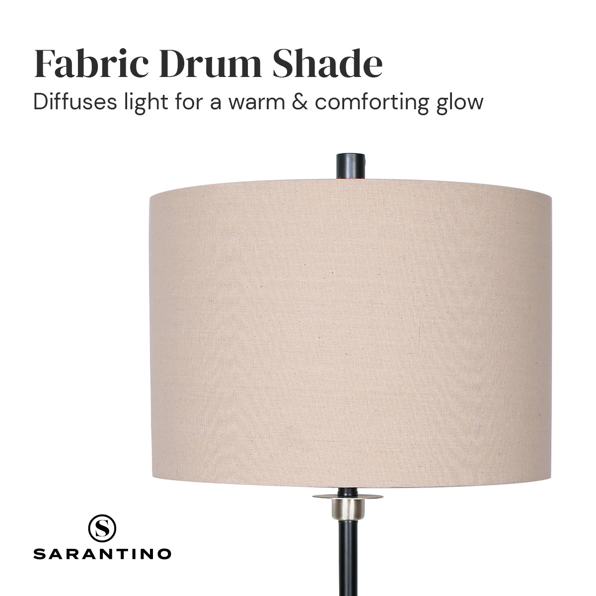 Black Metal & Linen Drum Shade Table Lamp - 64cm, Sarantino