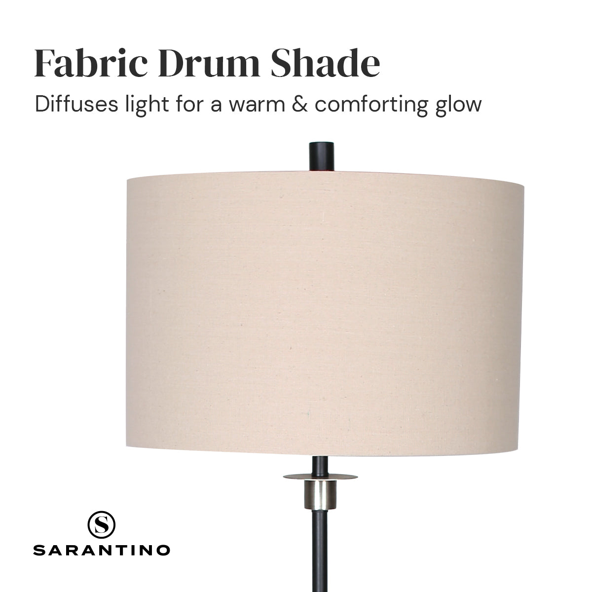 Black Metal & Cream Drum Shade Floor Lamp - Sarantino