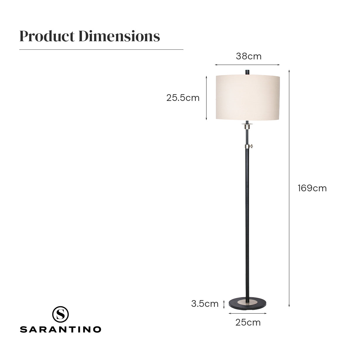 Black Metal & Cream Drum Shade Floor Lamp - Sarantino