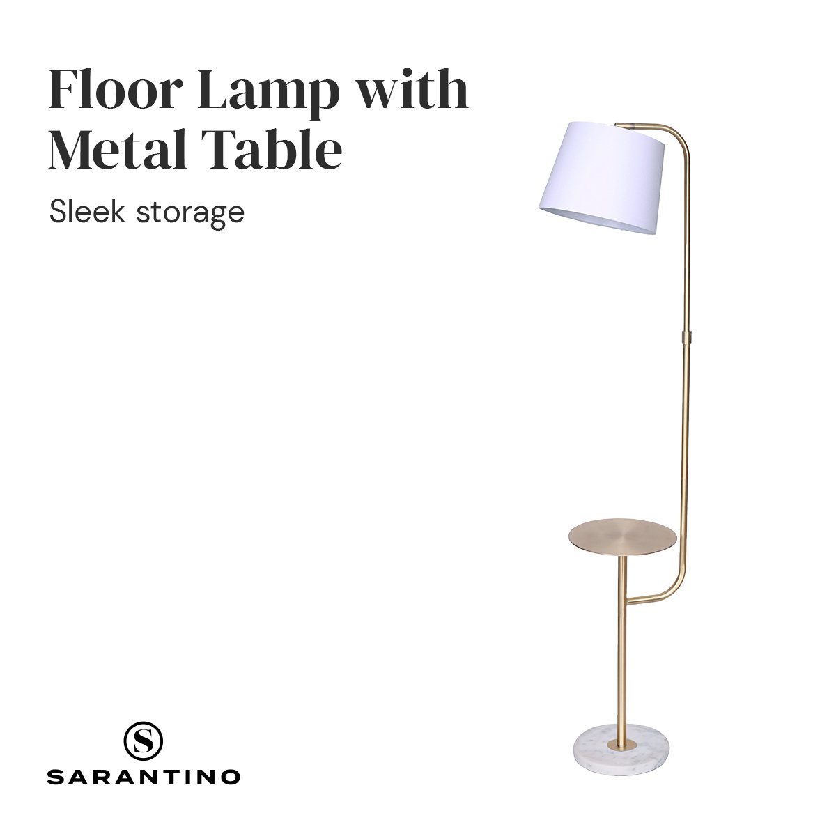 Adjustable Floor Lamp with Metal End Table, Brass Finish – Sarantino