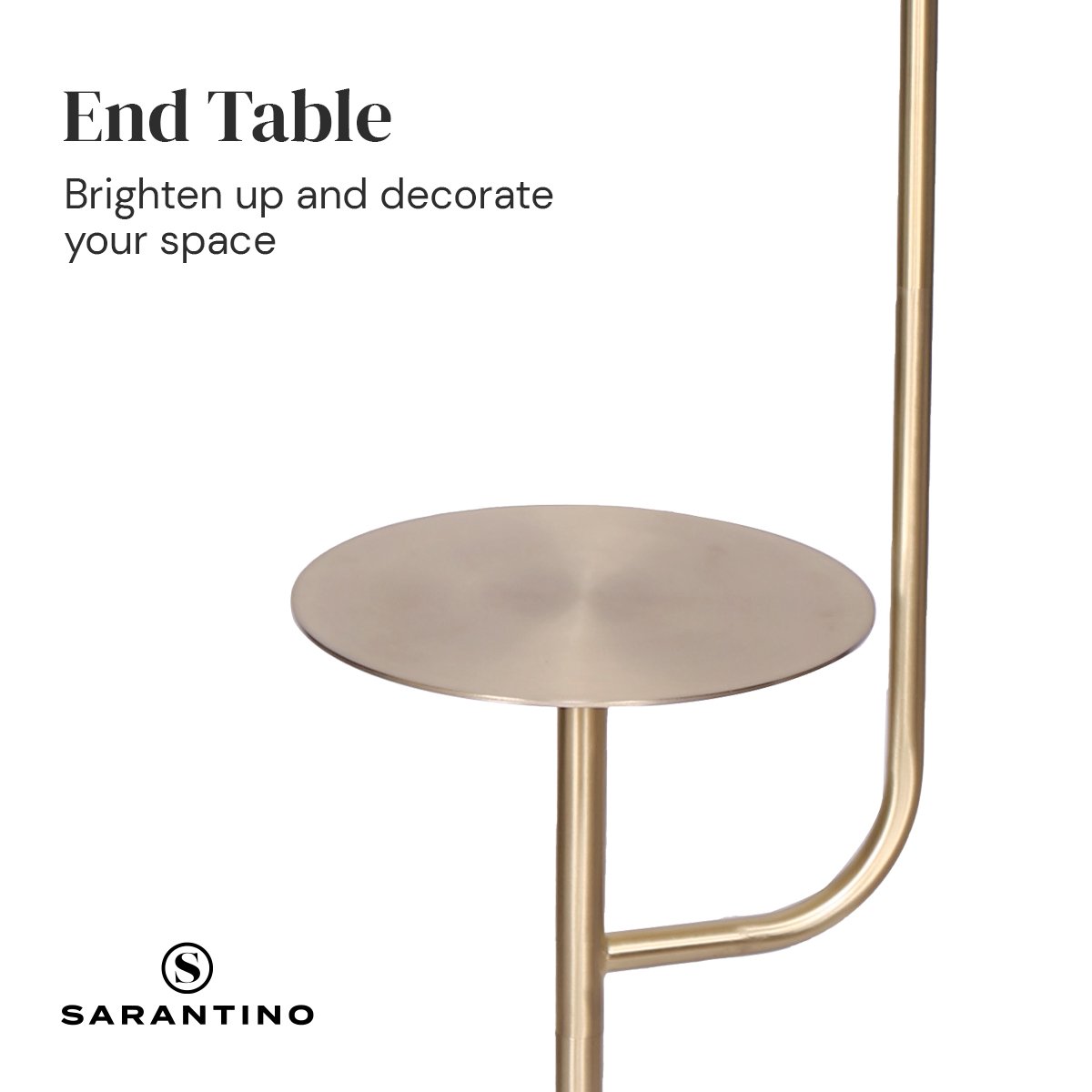 Adjustable Floor Lamp with Metal End Table, Brass Finish – Sarantino