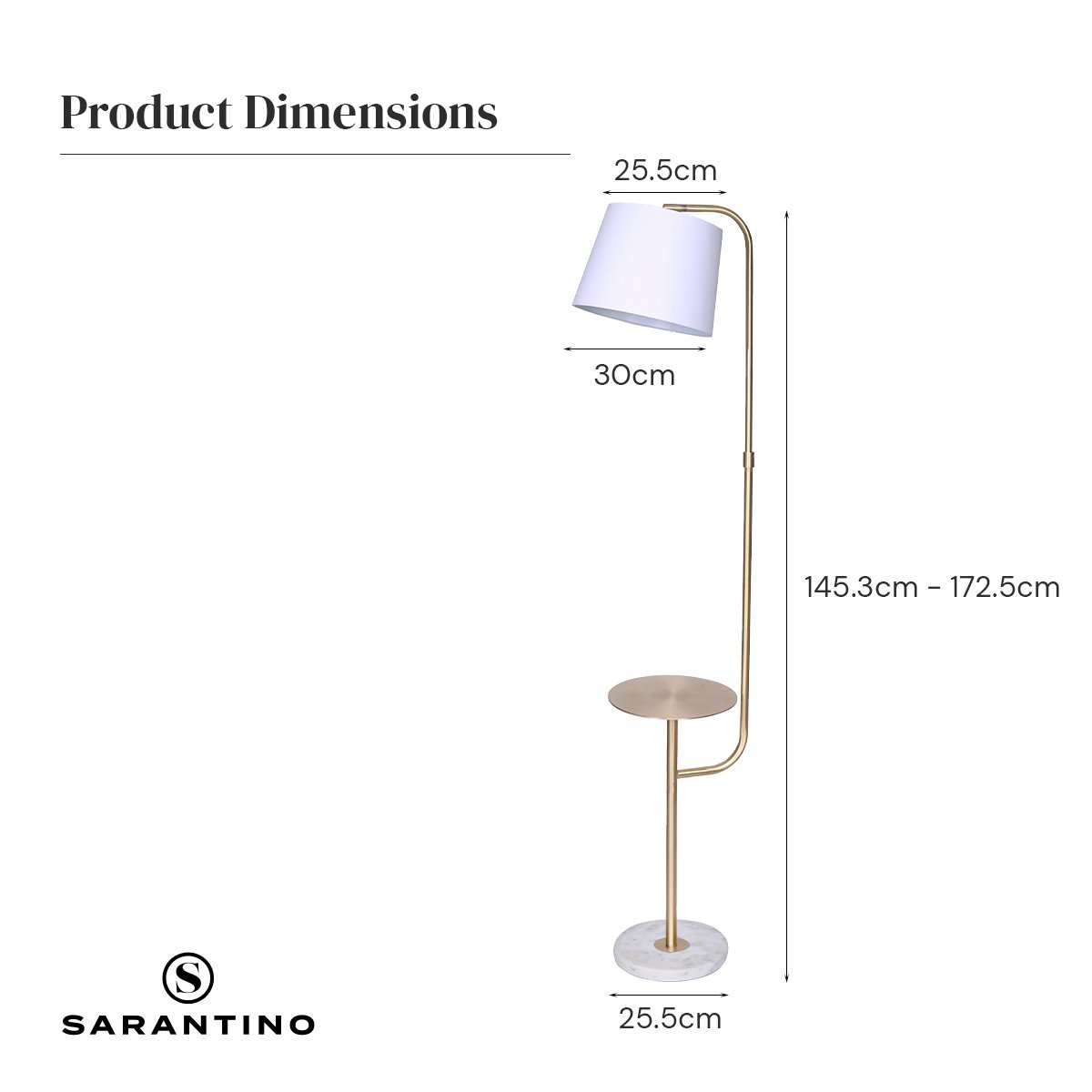 Adjustable Floor Lamp with Metal End Table, Brass Finish – Sarantino