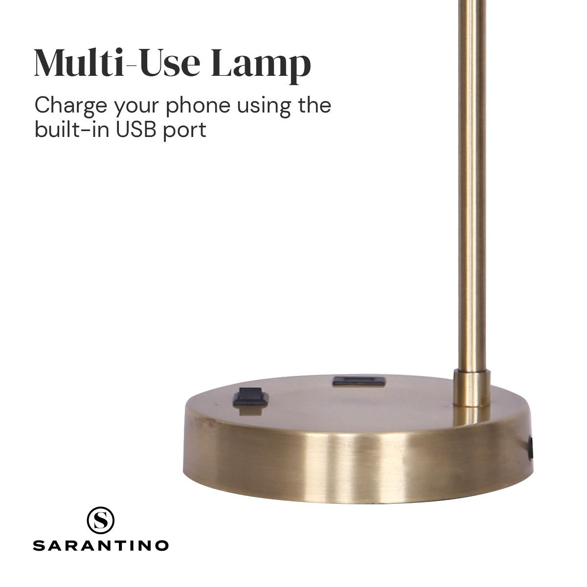 USB Charging Metal Task Lamp, White Shade - Sarantino