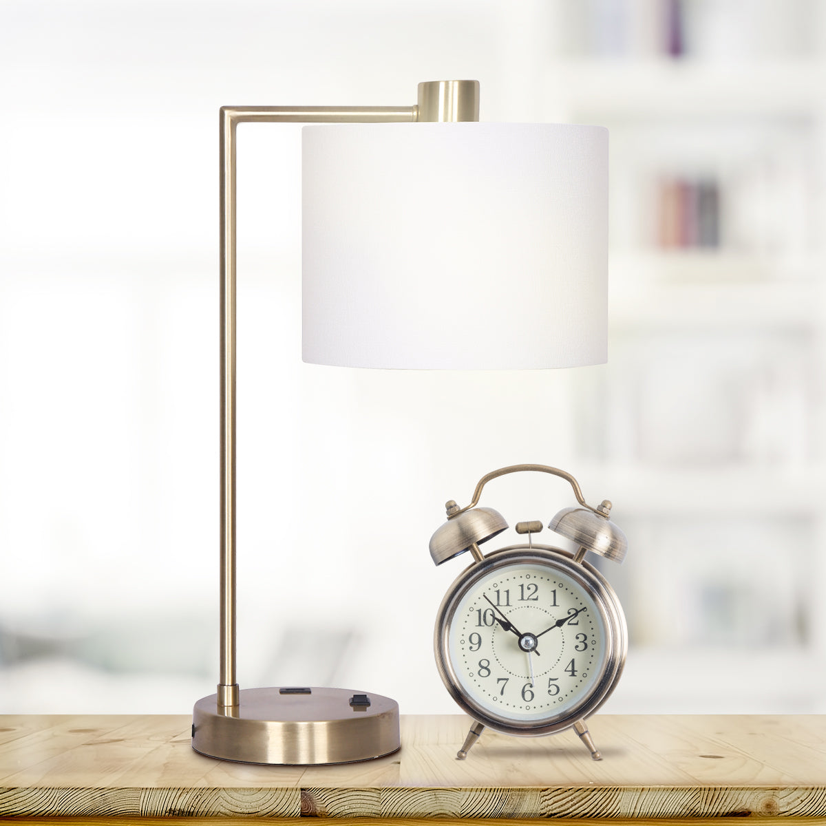 USB Charging Metal Task Lamp, White Shade - Sarantino