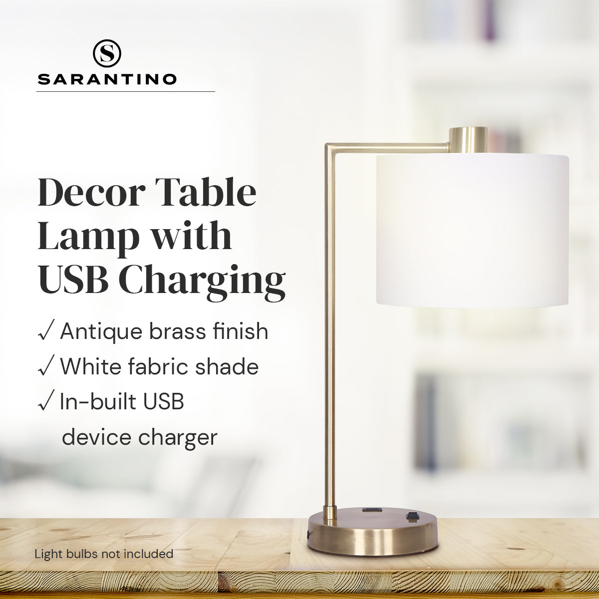 USB Charging Metal Task Lamp, White Shade - Sarantino