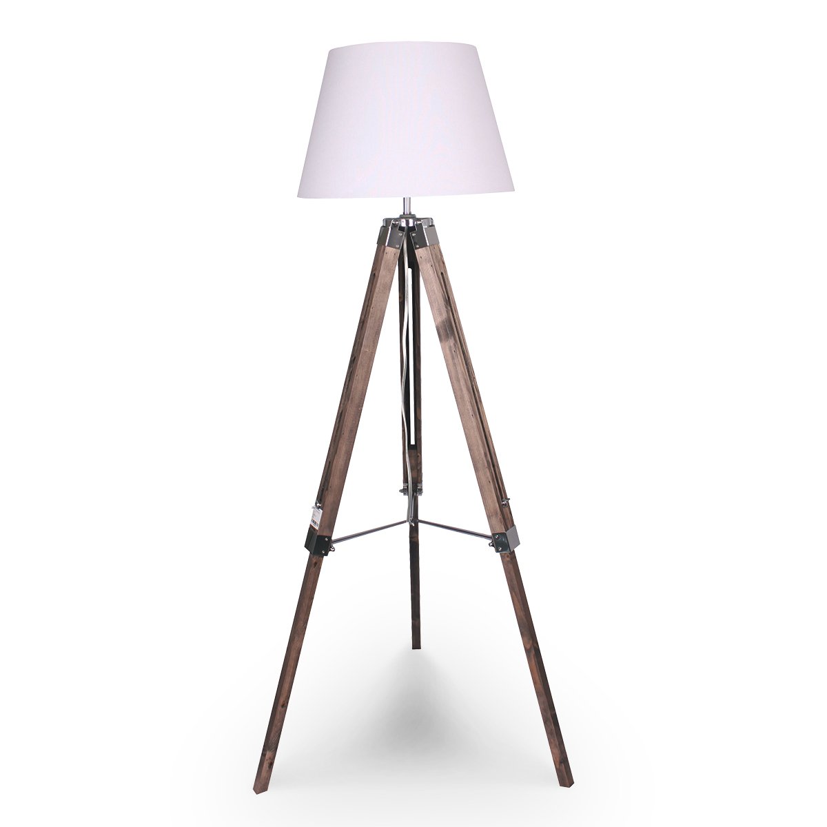 Adjustable Solid Wood Tripod Floor Lamp, White Shade