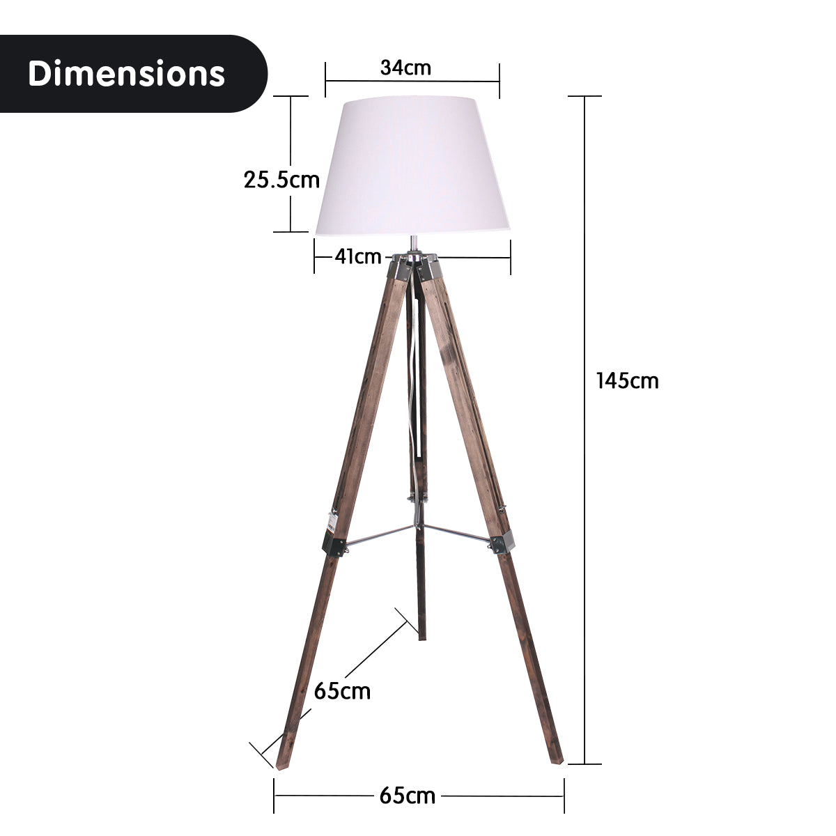 Adjustable Solid Wood Tripod Floor Lamp, White Shade