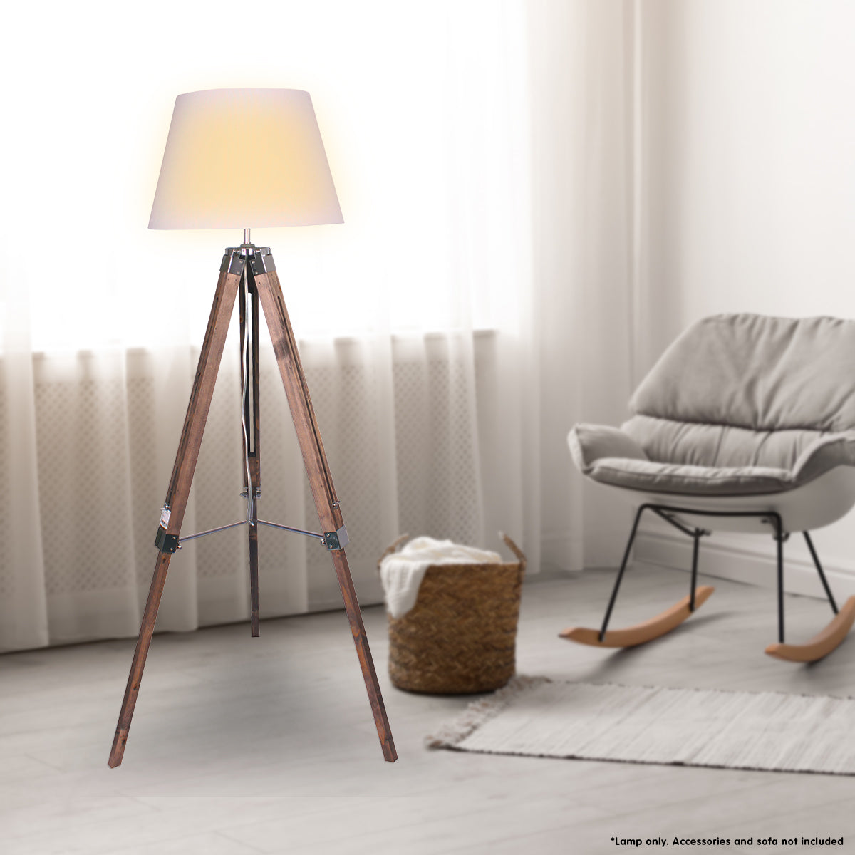 Adjustable Solid Wood Tripod Floor Lamp, White Shade