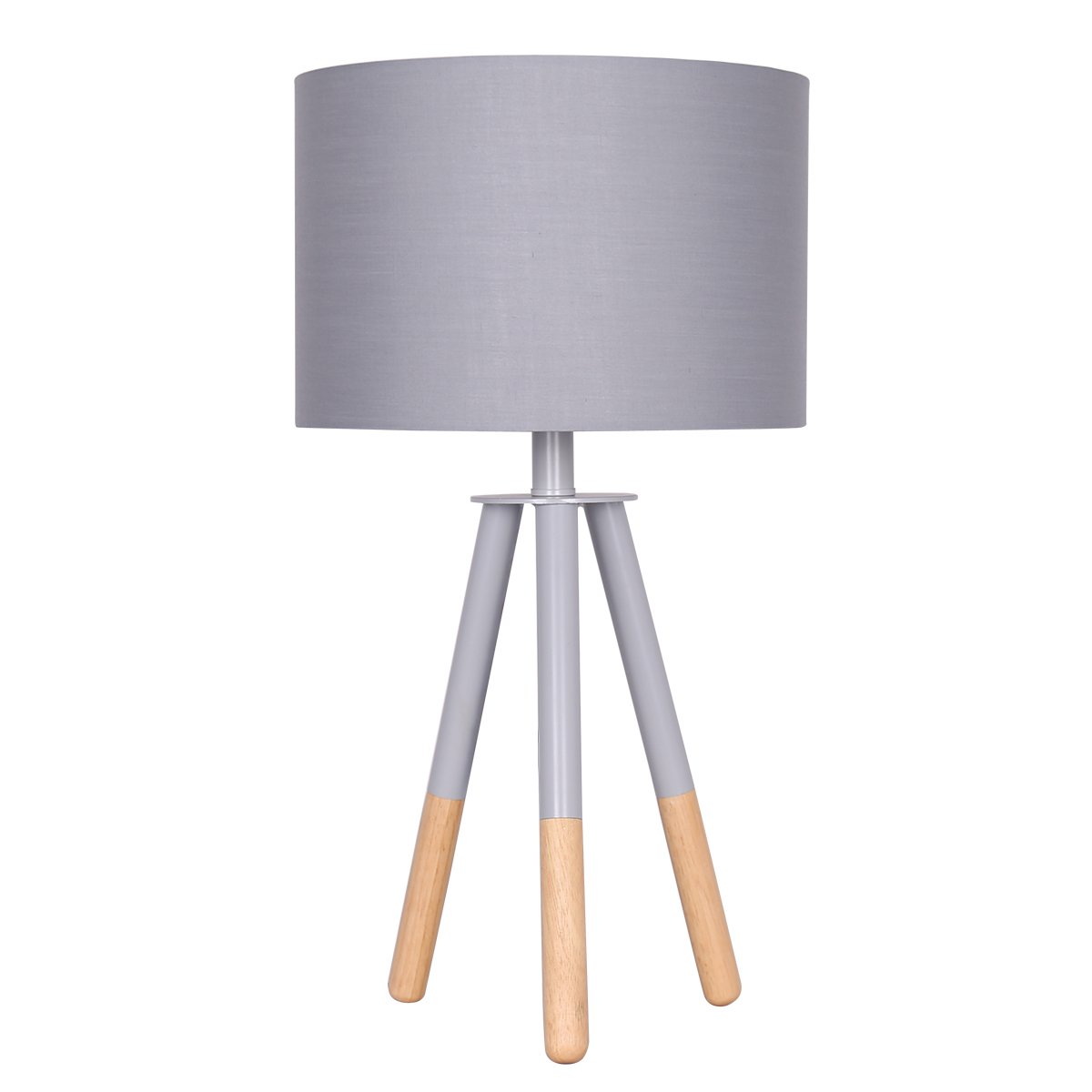 Painted Metal & Wood Tripod Desk Lamp, Grey Shade - Sarantino