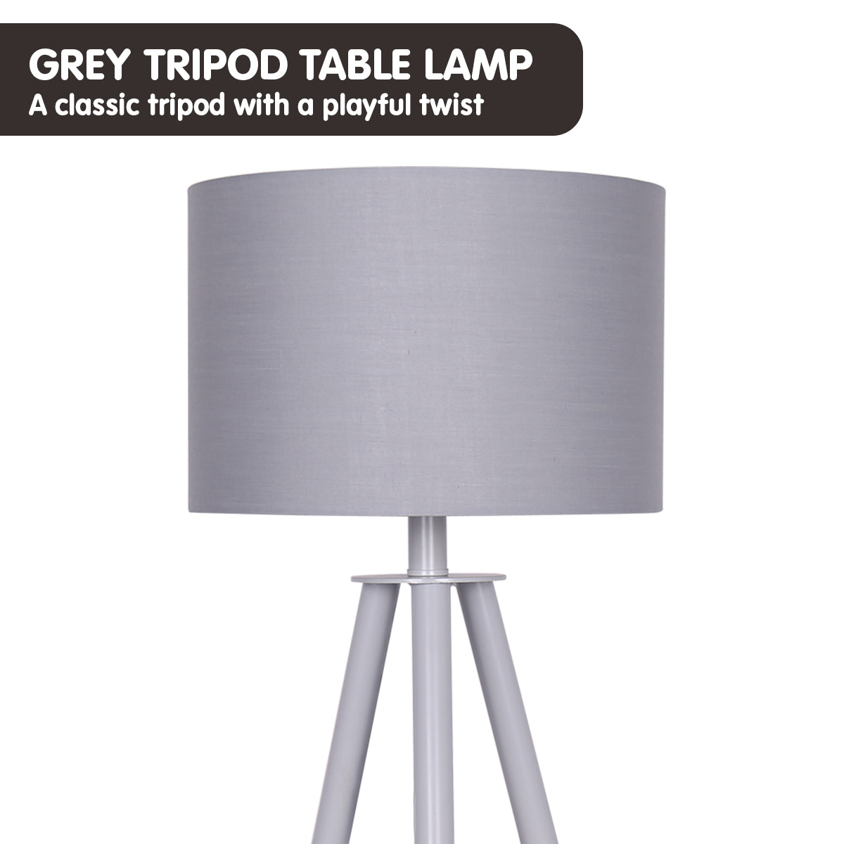 Painted Metal & Wood Tripod Desk Lamp, Grey Shade - Sarantino