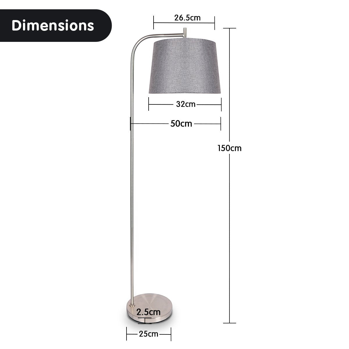 Slim Metal Task Floor Lamp, Linen Shade, Nickel Finish