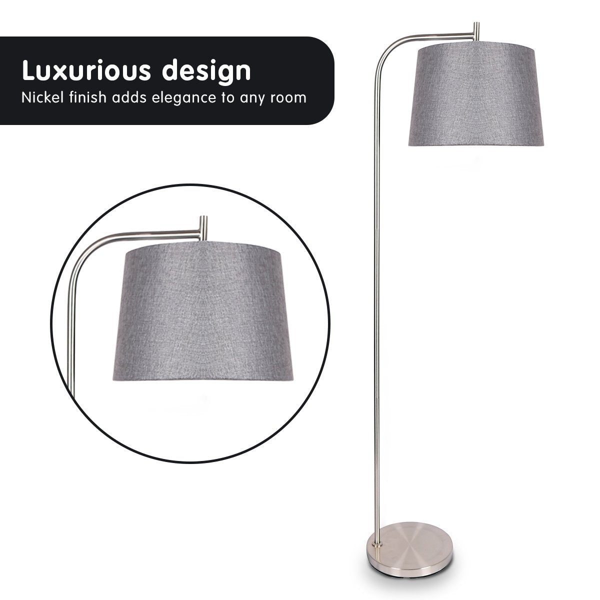 Slim Metal Task Floor Lamp, Linen Shade, Nickel Finish