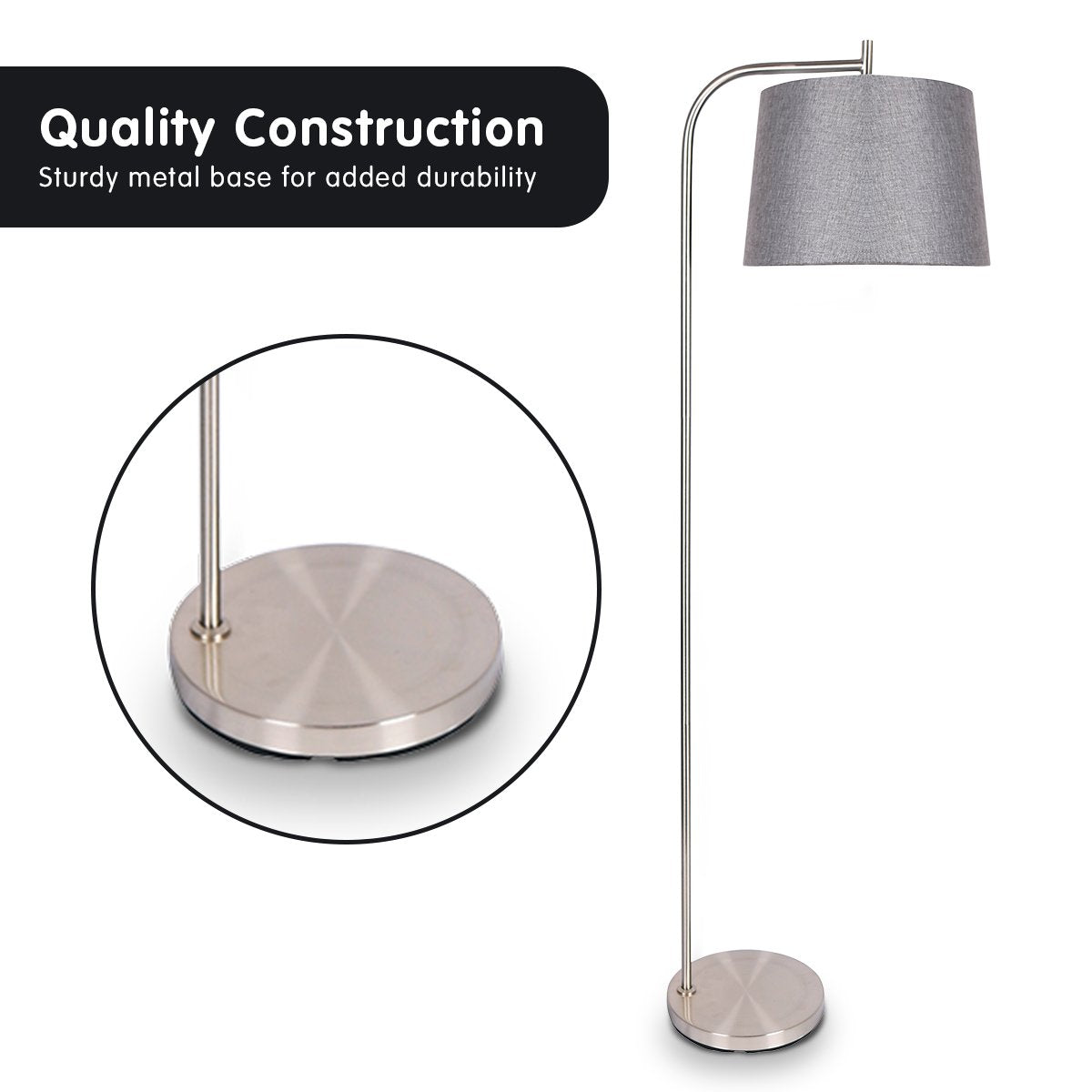 Slim Metal Task Floor Lamp, Linen Shade, Nickel Finish