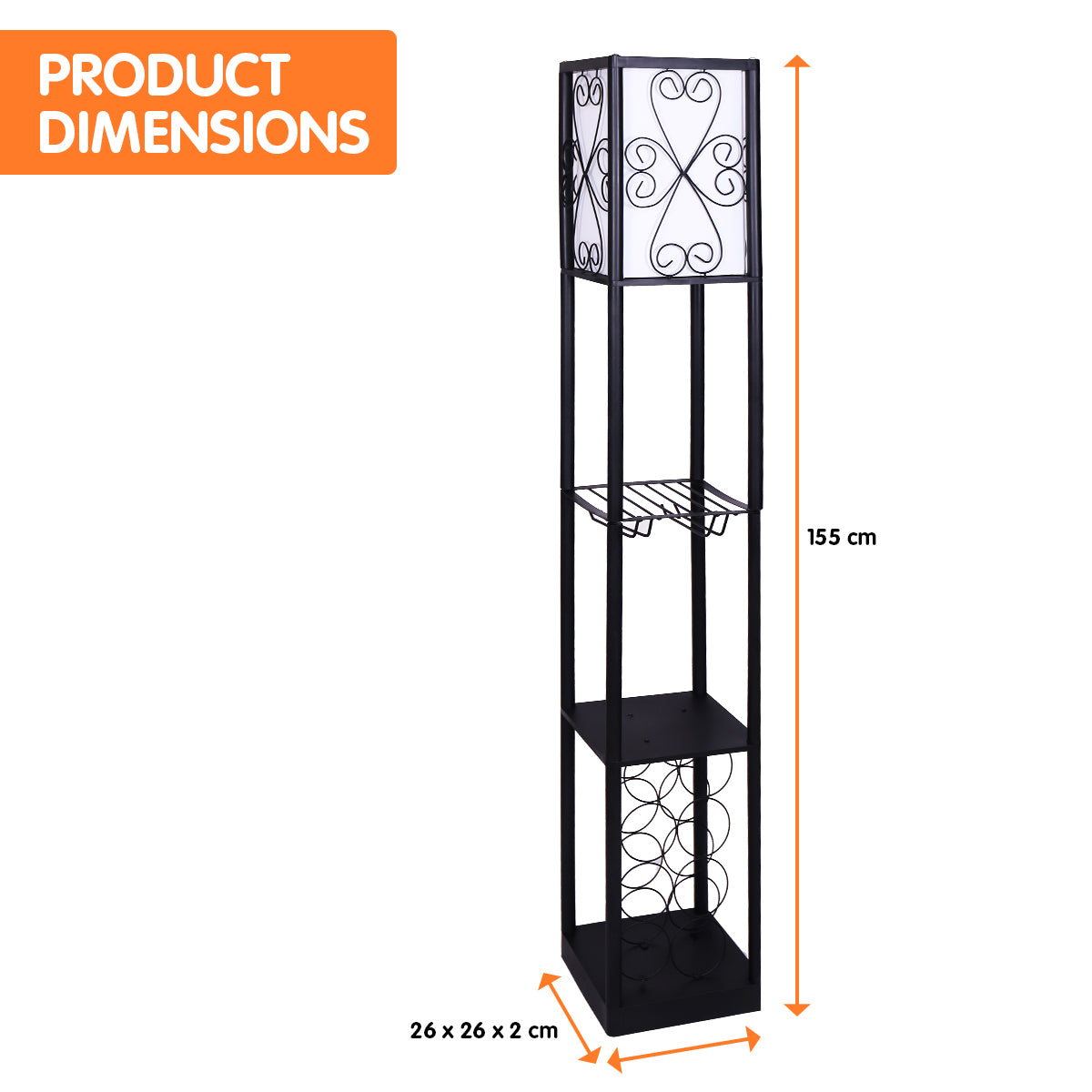 Metal Etagere Floor Lamp with Wine Holder and Shelves