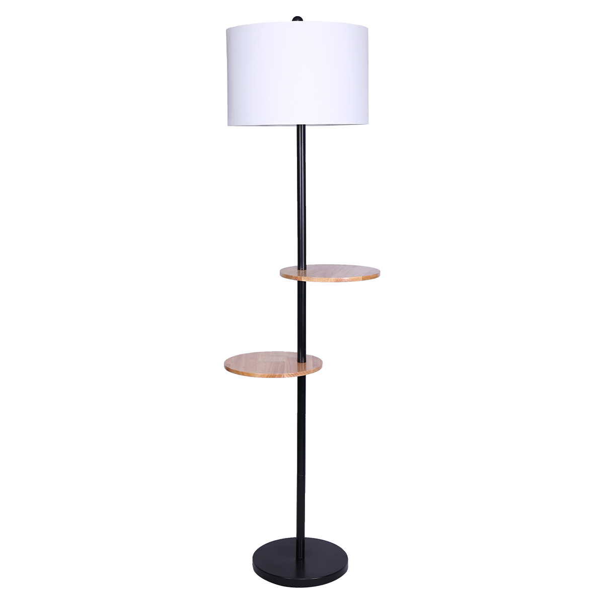 Modern Floor Lamp with Drum Shade & Shelves, Sarantino