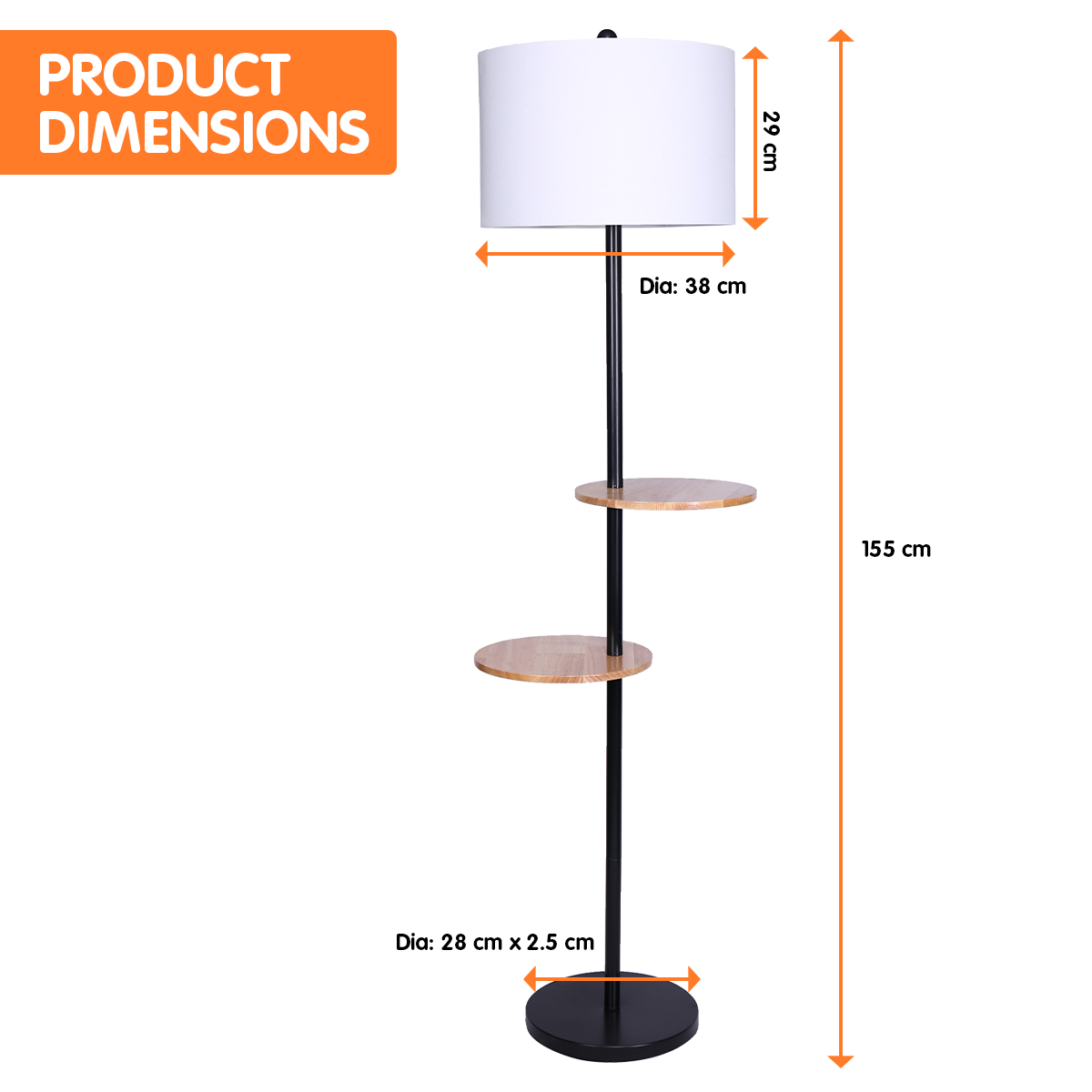 Modern Floor Lamp with Drum Shade & Shelves, Sarantino