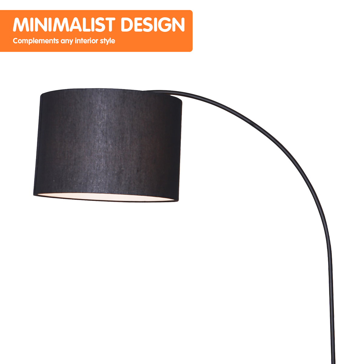 Arched Black Metal Floor Lamp with Drum Shade - Sarantino