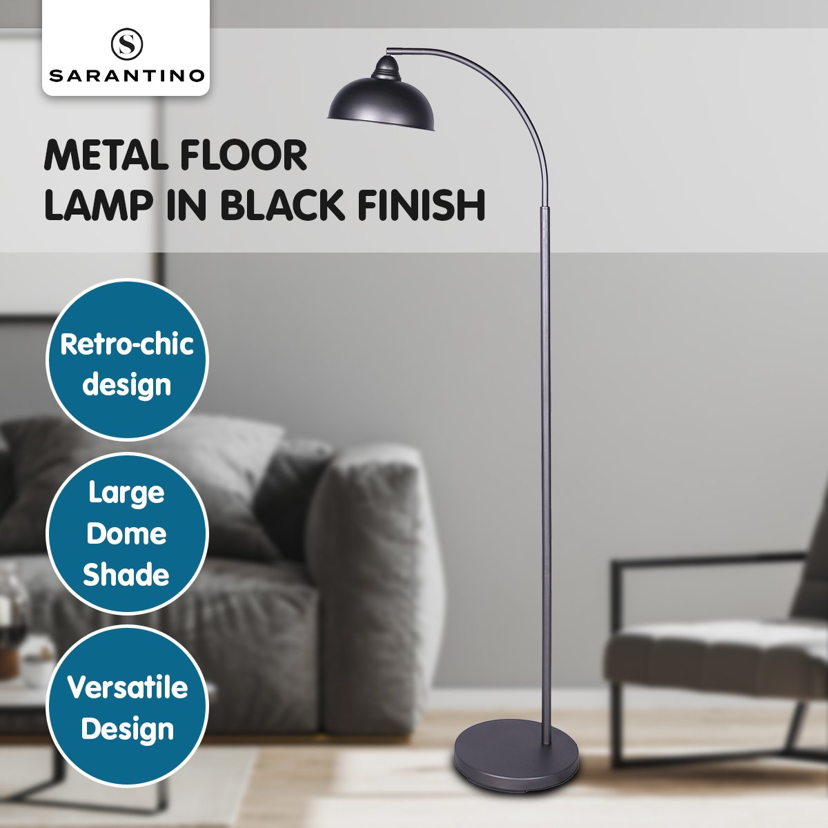 Adjustable Dark Grey Industrial Floor Lamp, Metal Finish