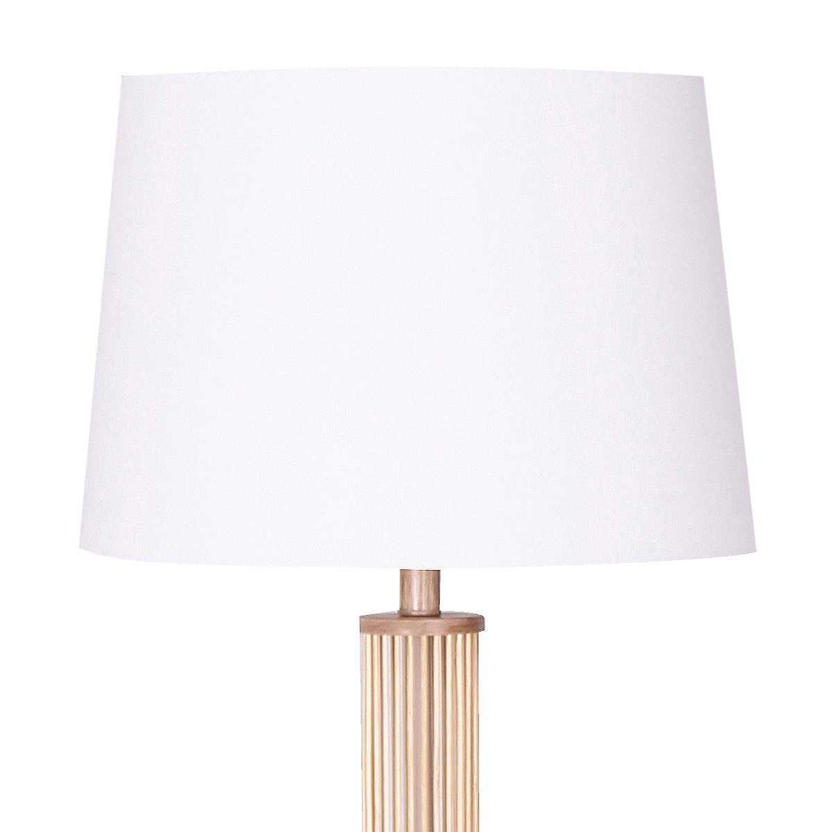 Rattan Floor Lamp, Off-White Linen Shade, Wood Base - Sarantino