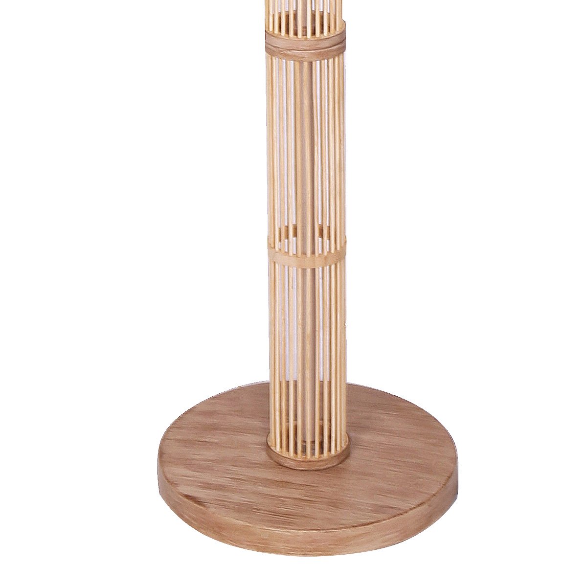 Rattan Floor Lamp, Off-White Linen Shade, Wood Base - Sarantino