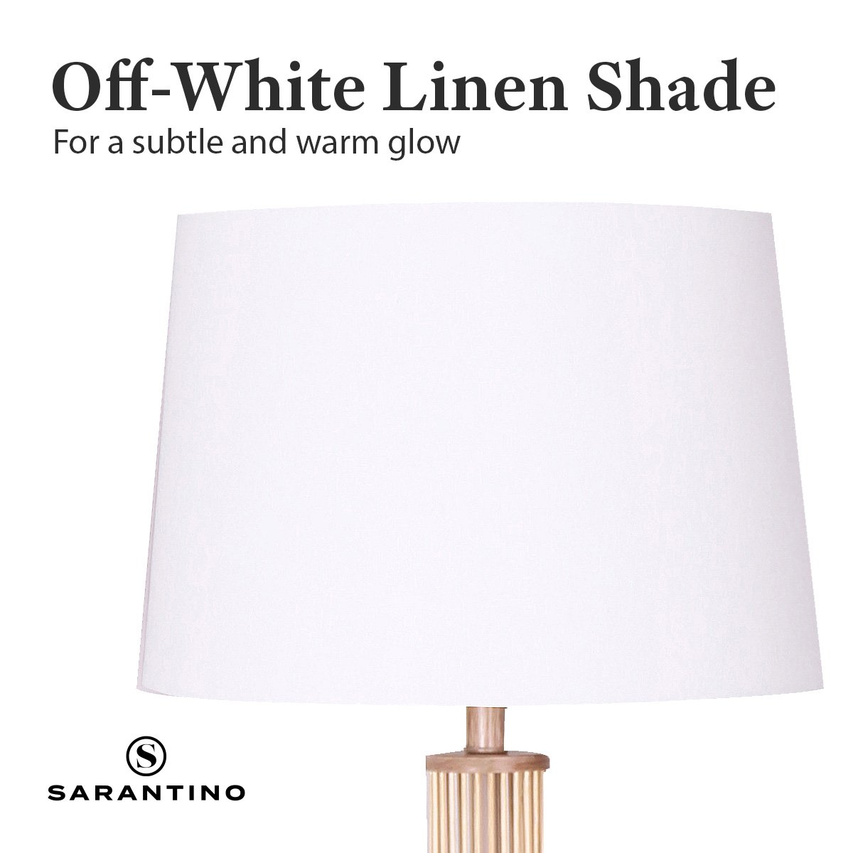 Rattan Floor Lamp, Off-White Linen Shade, Wood Base - Sarantino