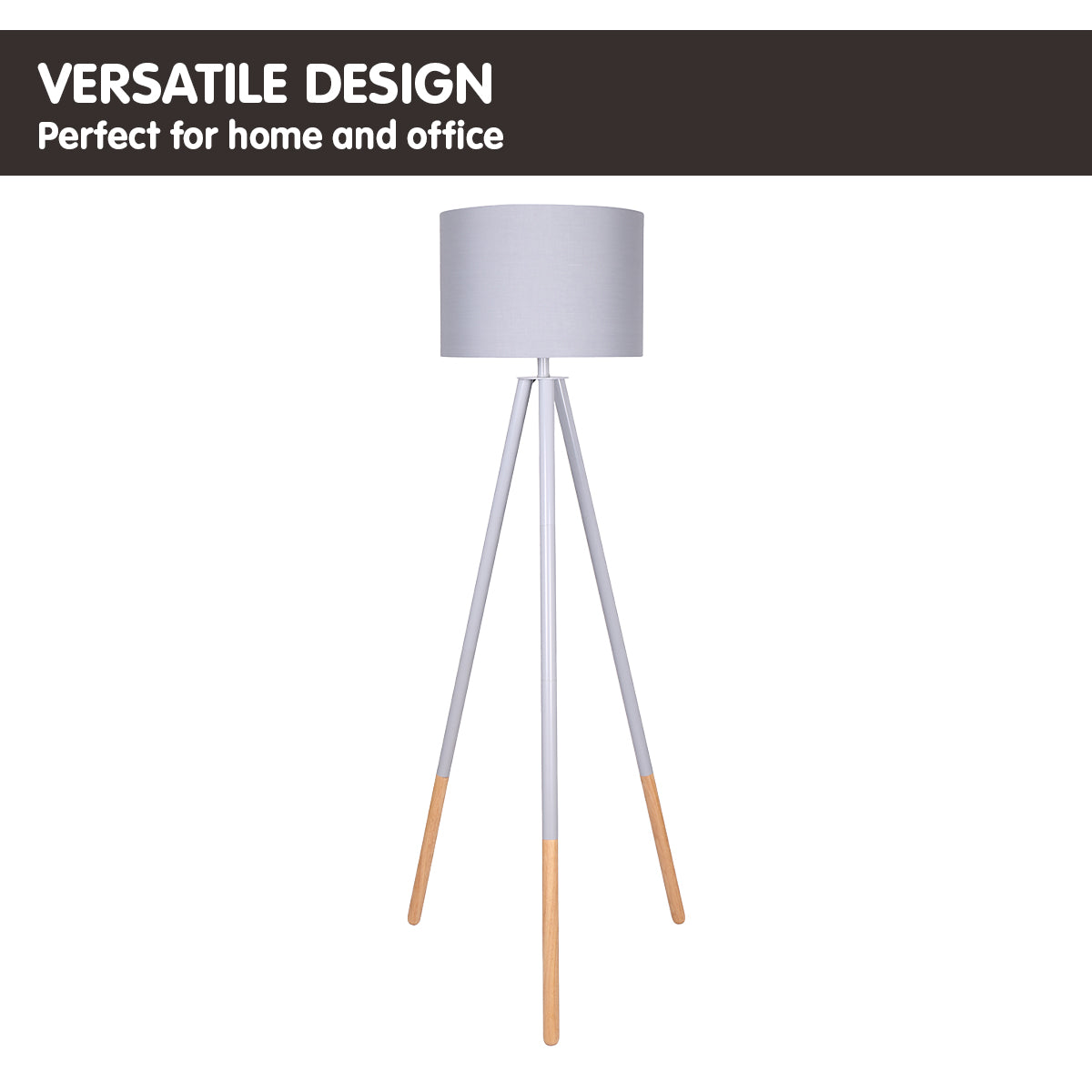 Adjustable Arc Floor Lamp, Grey Shade, Wood Legs, 155cm Sarantino