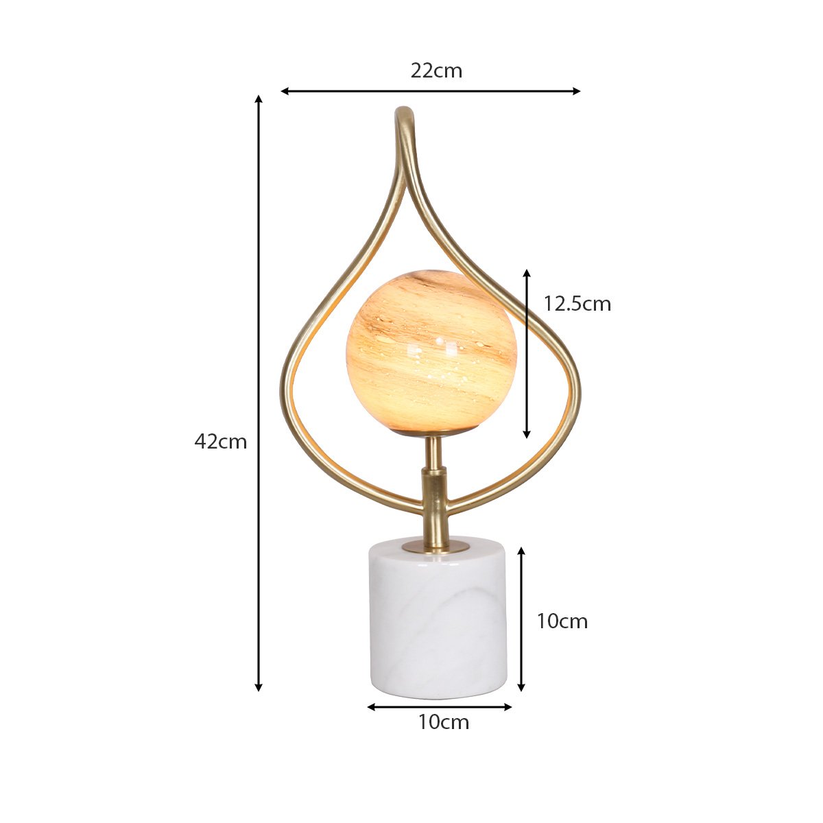 Orange Glass Table Lamp, Marble Base, Brass Accents - Sarantino