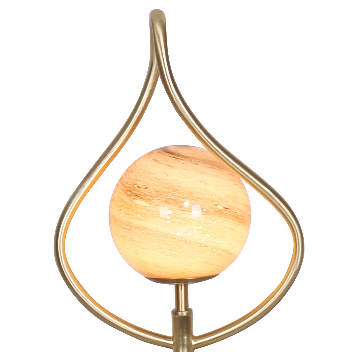 Orange Glass Table Lamp, Marble Base, Brass Accents - Sarantino