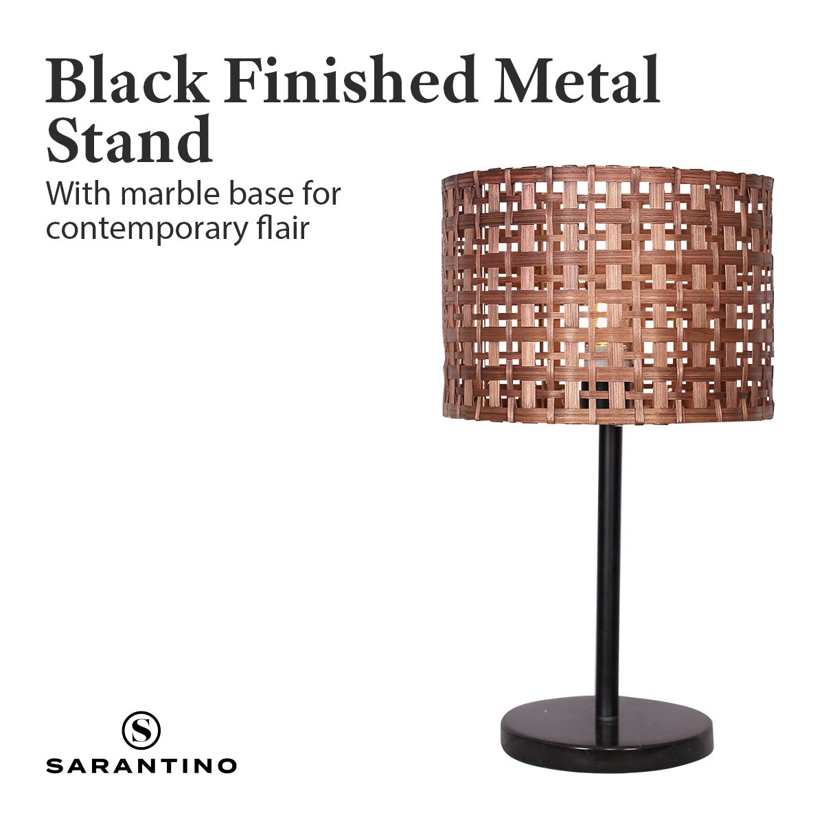 Natural Rattan Desk Lamp, Black Marble Base, Metal Stand