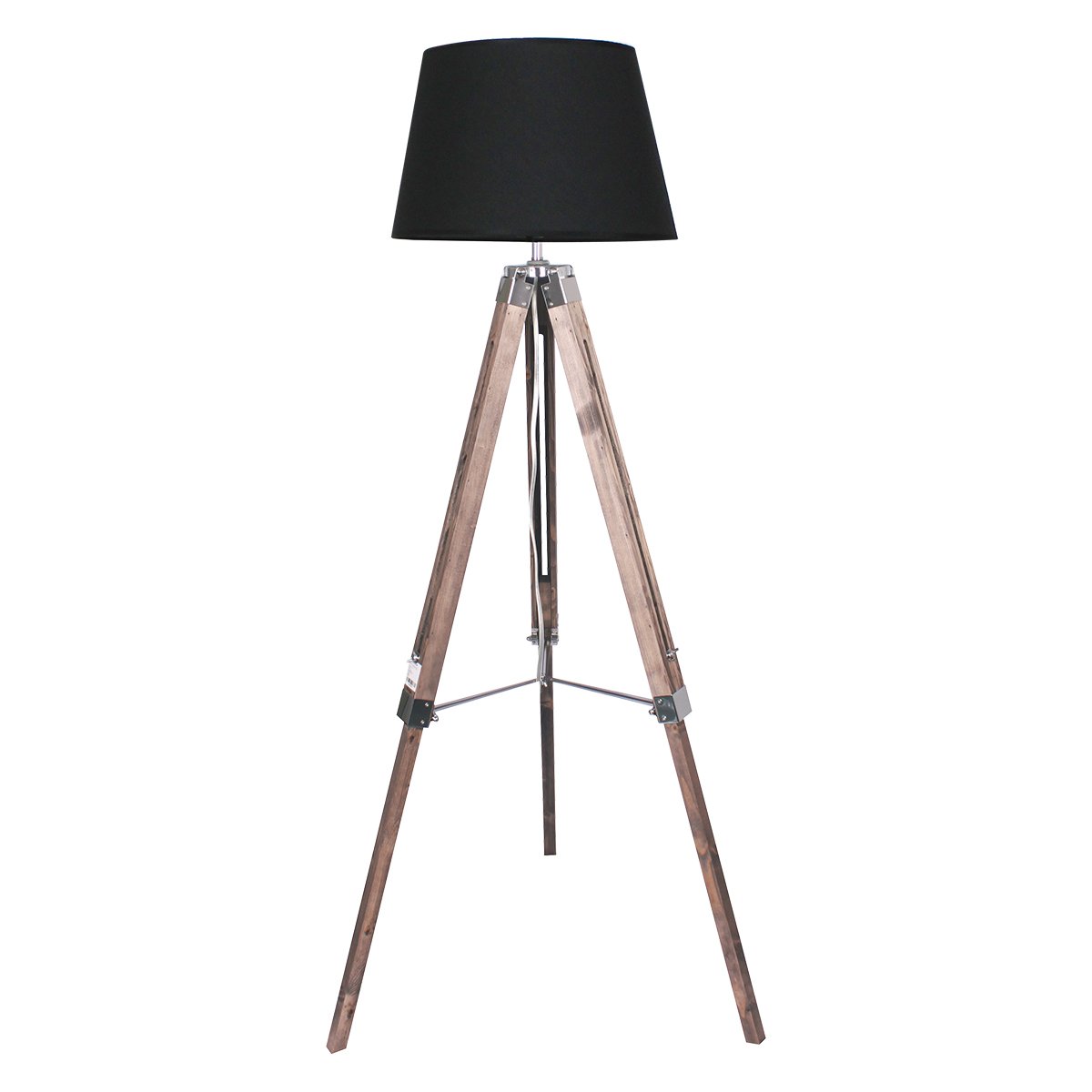 Adjustable Timber Tripod Floor Lamp, Black Shade, Sarantino