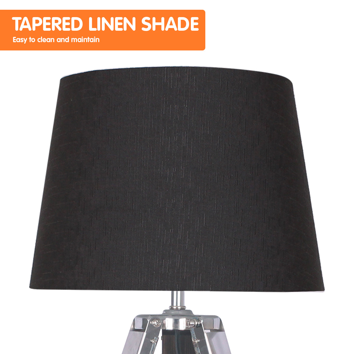 Modern Tripod Table Lamp, Black Shade, Rustic Wood Legs