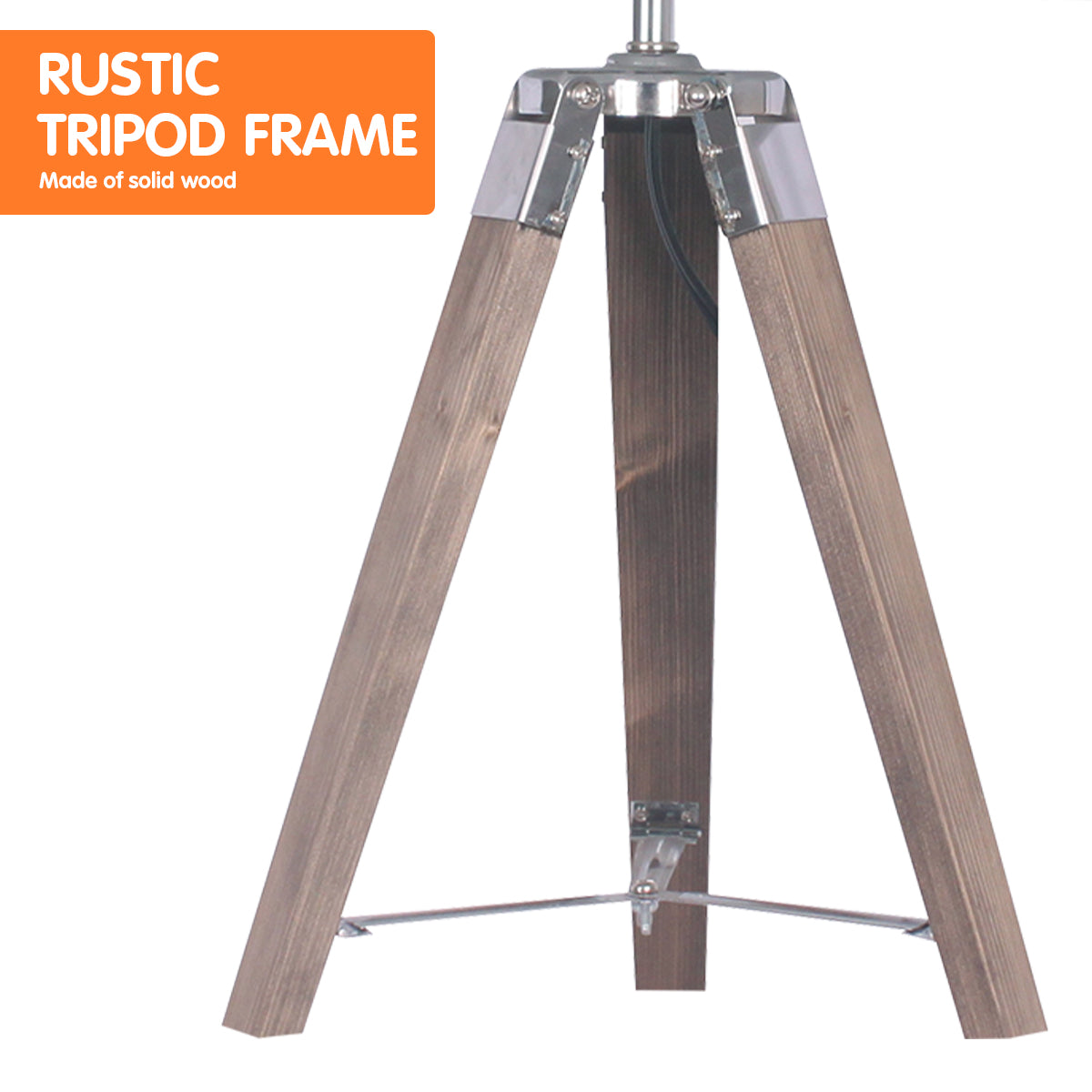 Modern Tripod Table Lamp, Black Shade, Rustic Wood Legs