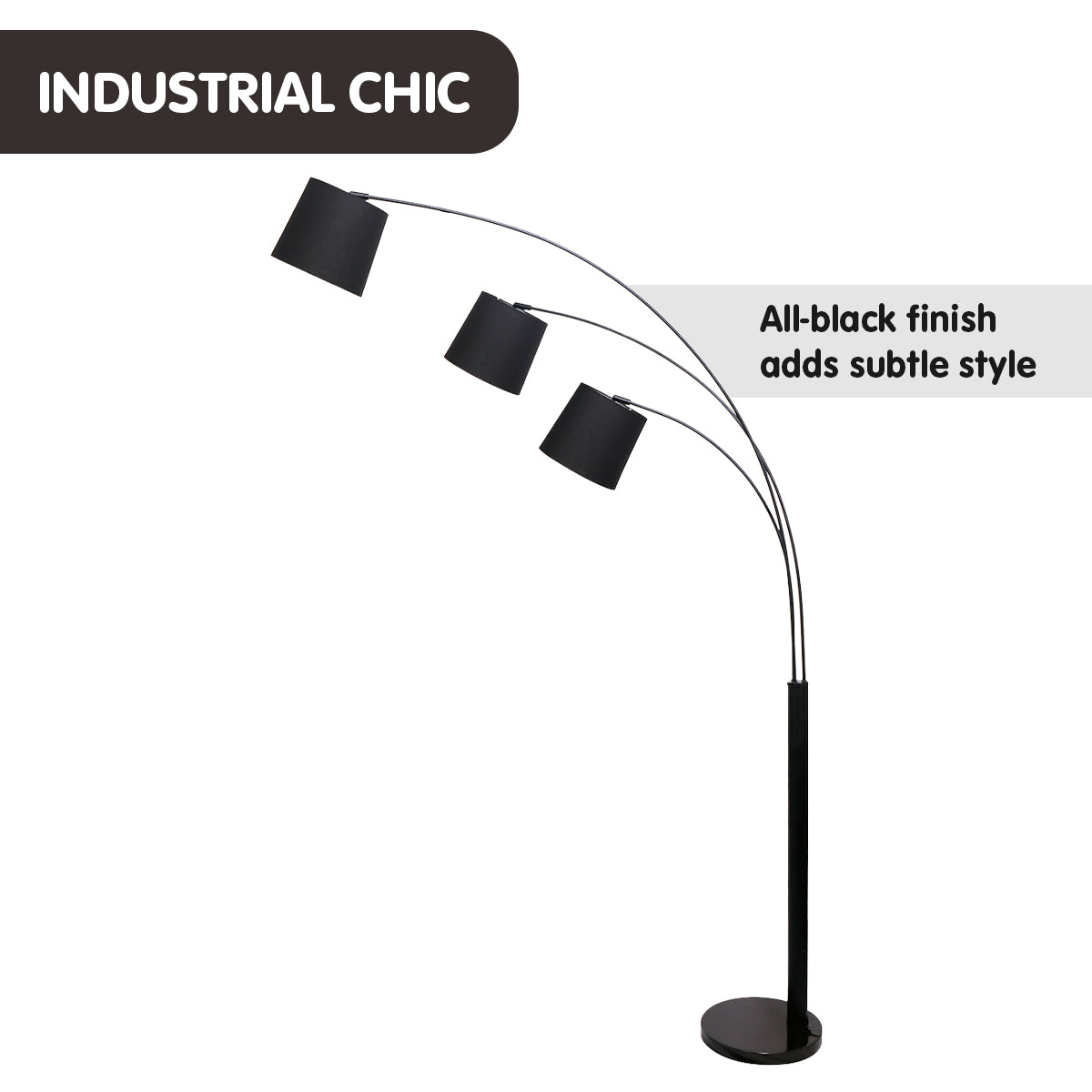 Mid-Century 3-Light Adjustable Arc Floor Lamp, Black