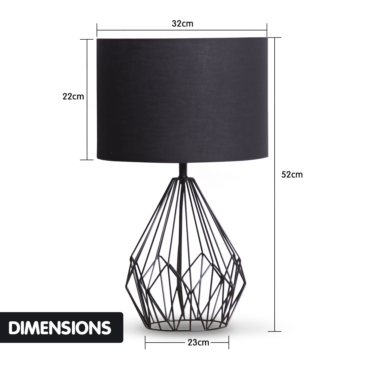 Geometric Black Table Lamp, Black Drum Shade - Sarantino