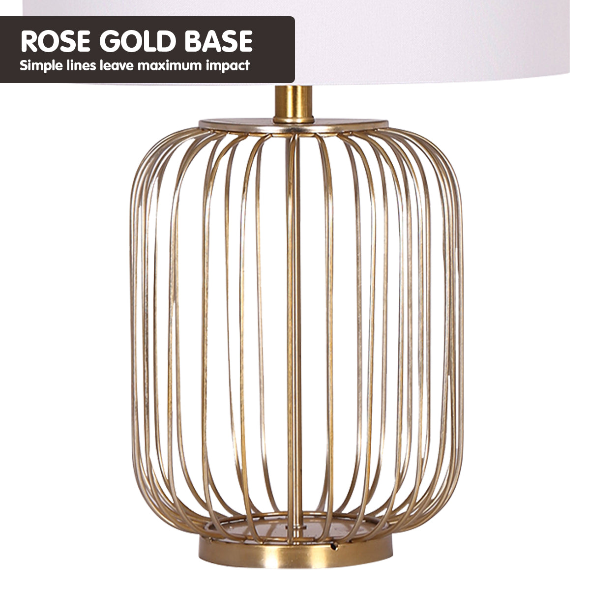 Rose Gold Table Lamp w/ Linen Shade, Elegant Design