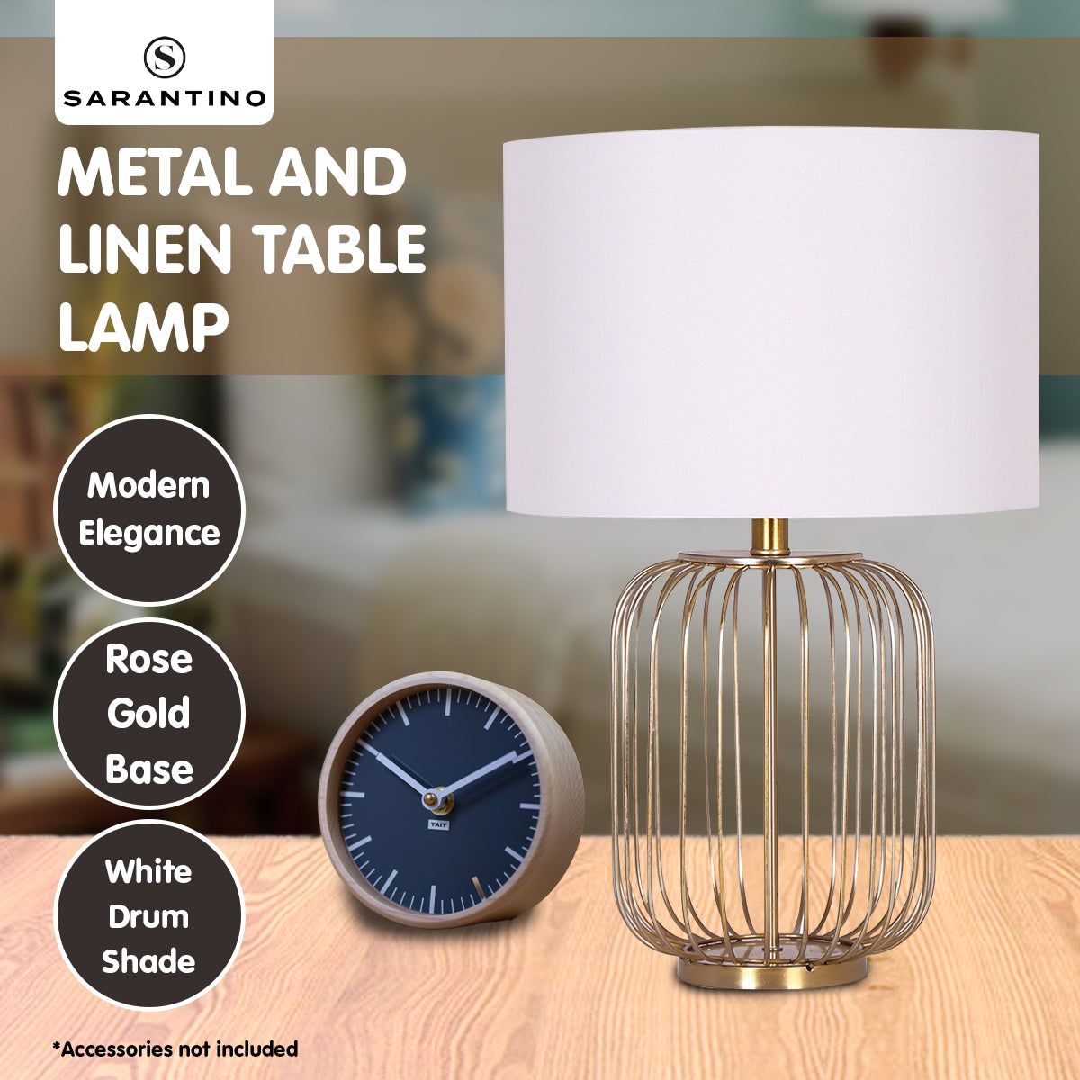 Rose Gold Table Lamp w/ Linen Shade, Elegant Design