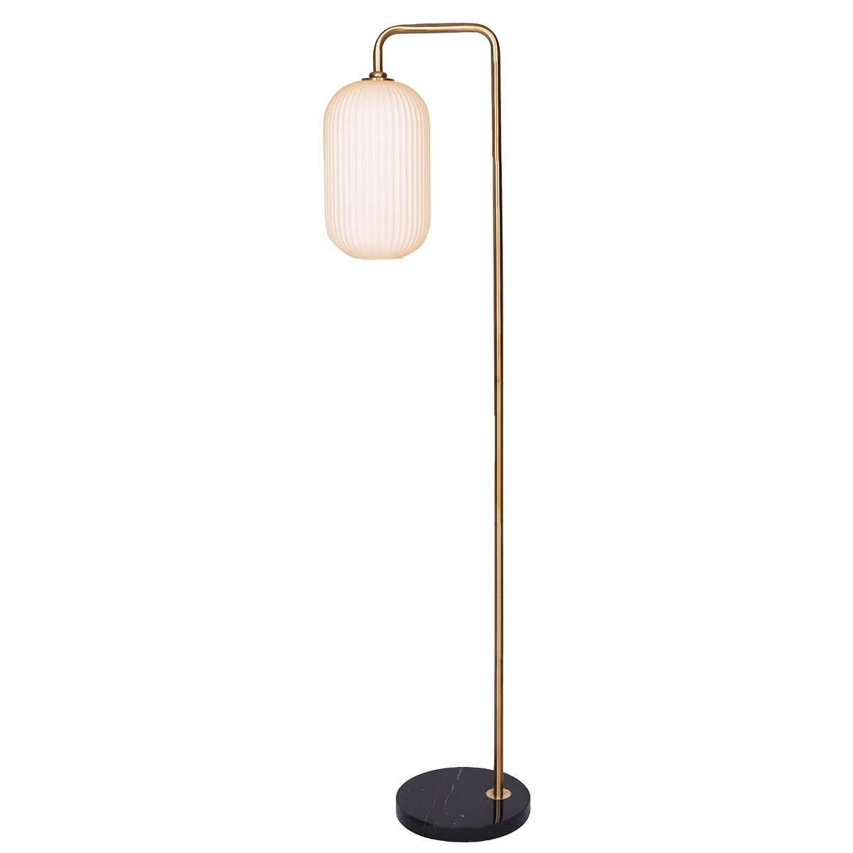 Antiqued Brass Floor Lamp w/ Opal Glass Shade & Marble Base