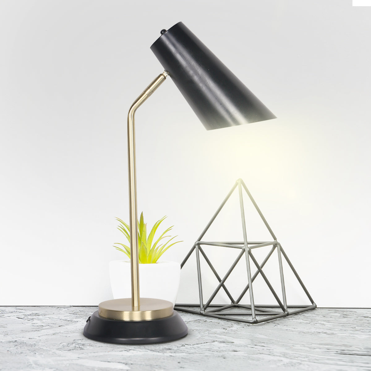 Brass Finish Table Lamp with Unique Shade and Dual-Base