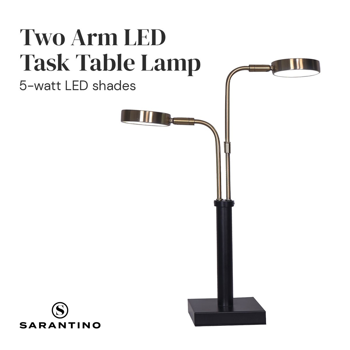 Adjustable LED Table Lamp with Dual Lights Gold Black Finish