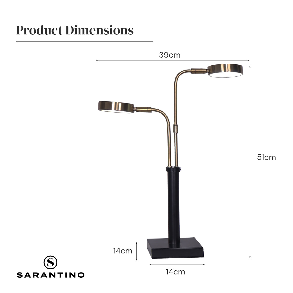 Adjustable LED Table Lamp with Dual Lights Gold Black Finish