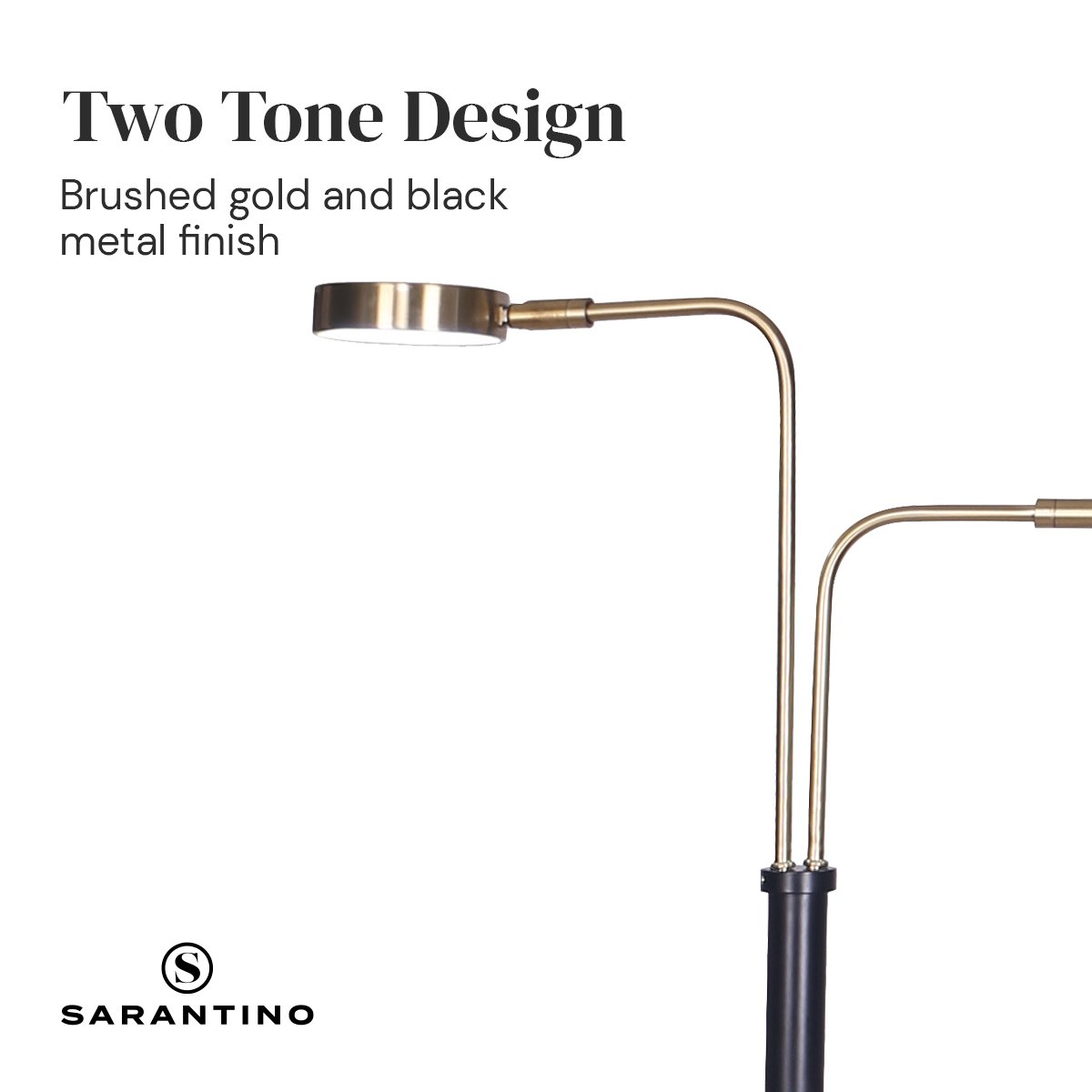 Adjustable 2-Light LED Metal Floor Lamp, Brushed Gold & Black Finish